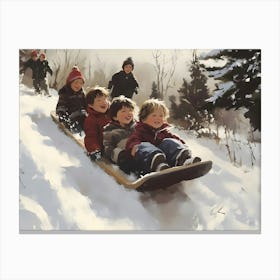 Children Sledding Canvas Print