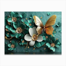 Butterfly And Flowers 1 Canvas Print