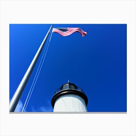 Lighthouse With Flag (Martha’s Vineyard Series) Canvas Print
