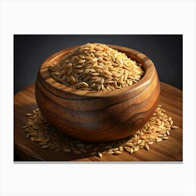 Wooden Bowl Filled With Brown Rice Grains Canvas Print