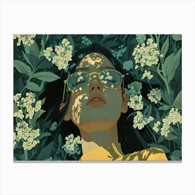 Girl Laying In Flowers Canvas Print