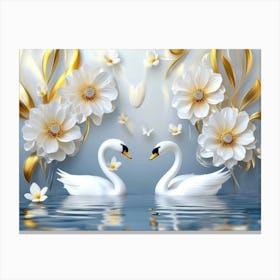 Swans And Flowers 1 Canvas Print