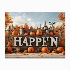 Autumn Themed Word Art Featuring The Word Happy Halloween In A Creative Rustic Stack As If Carve (3) Canvas Print