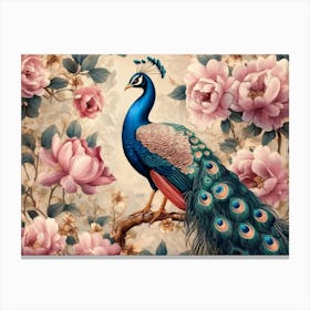 Seamless Floral Leather And Peacock Art Exotic Oriental Design 1 Canvas Print