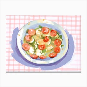 A Plate Of Greek Salad, Top View Food Illustration, Landscape 4 Canvas Print