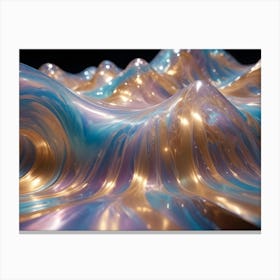 Abstract Background With A Flowing, Rippling Surface In Shades Of Blue, Gold, And Purple, Resembling A Liquid Or Metallic Material Canvas Print