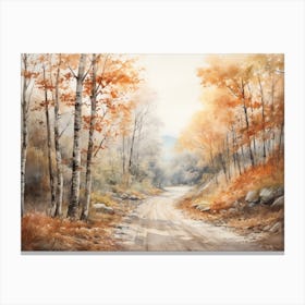 A Painting Of Country Road Through Woods In Autumn 23 Canvas Print