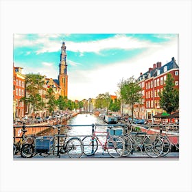 View Of Canal In Amsterdam, Holland 1 Canvas Print