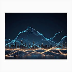 Abstract Image Of A City Skyline With Glowing Blue Lines, Representing A Futuristic Metropolis Canvas Print