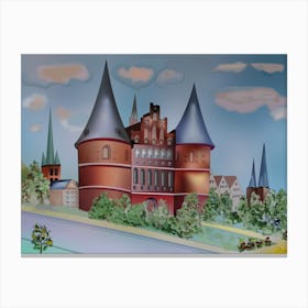 Landscape With The Holsten Gate In The City Of Lubeck In Germany Canvas Print