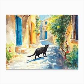 Paphos, Cyprus   Cat In Street Art Watercolour Painting 2 Canvas Print