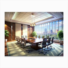 Modern Conference Room With Large Windows Canvas Print