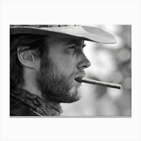 Clint Eastwood, Cowboy, Western Aesthetic, Vintage, Black and White Old Photo Canvas Print