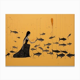 Woman With Fishes Canvas Print