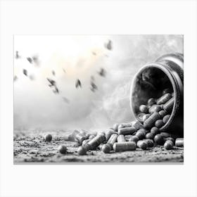 Capsules Falling Out Of A Bottle Canvas Print