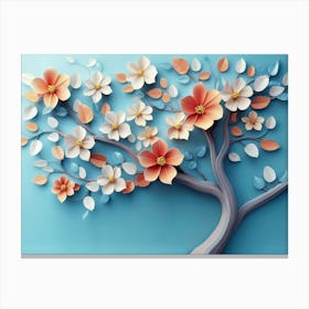 Elegant Colorful 3d Flowers with Leaves on a Tree Illustration Canvas Print