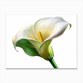 A Single White Calla Lily Flower With A Yellow Center, Isolated On A White Background 1 Canvas Print