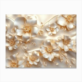 3d Flowers In Gold And Cream Colors High Quality Image Canvas Print