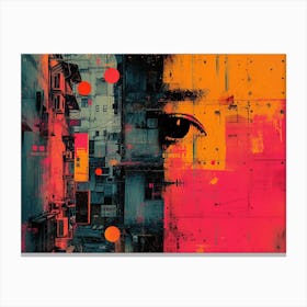 Analog Fusion: A Tapestry of Mixed Media Masterpieces Hong Kong City Canvas Print