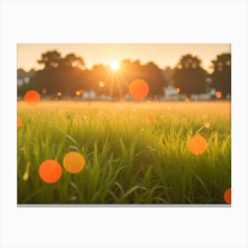 A Blurred Image Of A Field Of Green Grass With A Bright, Sunlit Sky In The Background Canvas Print