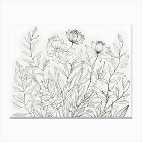 Black And White Drawing Of Flowers Canvas Print