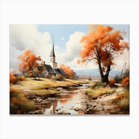 Church By The Stream Canvas Print