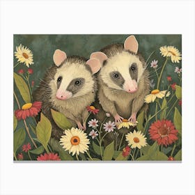 Floral Animal Illustration Opossum 1 Canvas Print