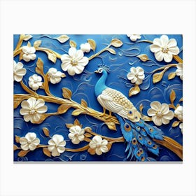 3d Peacock On A Branch Canvas Print