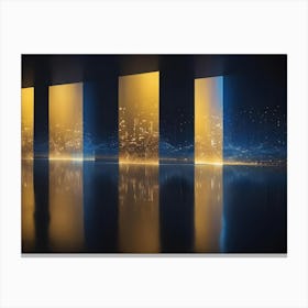 Abstract Image Of A Futuristic City Scene With Glowing Golden Windows And A Reflective Floor, Creating A Sense Of Depth And Mystery Canvas Print