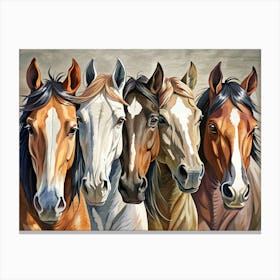 Five Horses Close Up Portraits Canvas Print