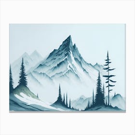 Mountain And Forest In Minimalist Watercolor Horizontal Composition 214 Canvas Print