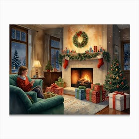 Christmas In The Living Room Canvas Print