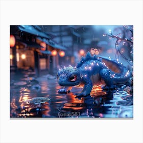Blue Dragon In The Rain Canvas Print