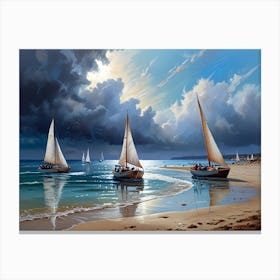 Sailboats On The Beach 1 Canvas Print