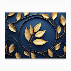 Golden Leaves On Blue Background Canvas Print