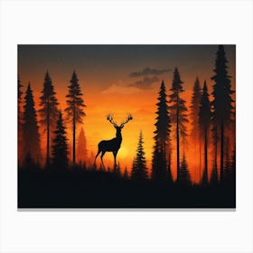 Deer Silhouette At Sunset Canvas Print