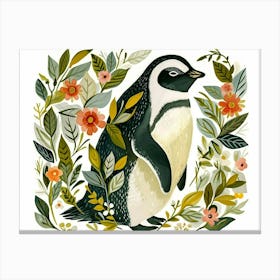 Little Floral Emperor Penguin 2 Canvas Print