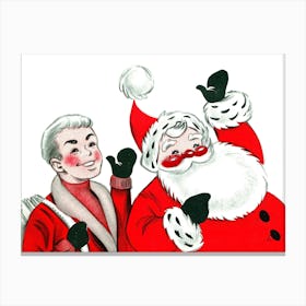 Santa Claus And A Paper Boy Greeting Canvas Print