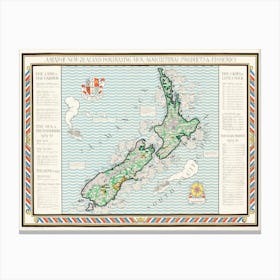 Poster A Map Of New Zealand (1913) Canvas Print