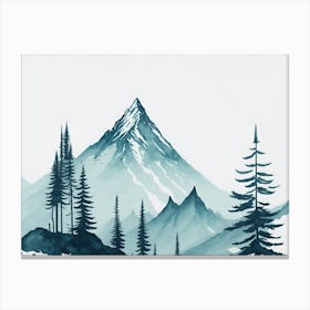 Mountain And Forest In Minimalist Watercolor Horizontal Composition 246 Canvas Print