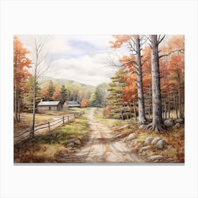 A Painting Of Country Road Through Woods In Autumn 15 Canvas Print