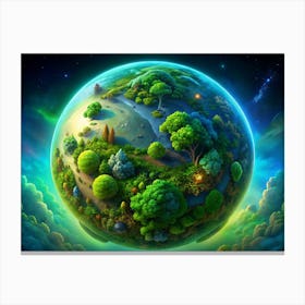 A Small Planet With Green Trees Canvas Print