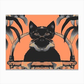 Black Kitty Cat Meow Peach 1 Canvas Print