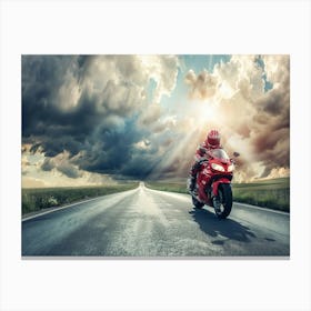 Rider On Red Bike (27) Canvas Print