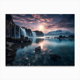 Sunset At The Waterfall Canvas Print