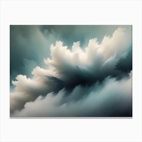 A Soft And Ethereal Image Of White, Fluffy Clouds Against A Dark Blue Background, Creating A Dreamy And Mysterious Atmosphere Canvas Print