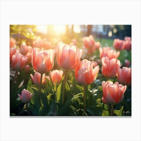 Pink Tulips In The Garden 1 Canvas Print