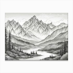 Majestic Mountain Range With Jagged Peaks And Sweeping Valleys Canvas Print