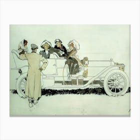 Advertisement Design Study For Pierce Arrow Automobiles Showing Man Talking To Three Women And A Man In Car, Edward Penfield Canvas Print