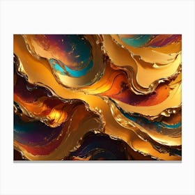 Abstract Image Of Swirling, Golden And Blue Paint, Creating A Luxurious And Dynamic Effect Canvas Print